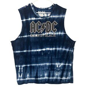 AC/DC Back In Black Tie-Dye Cut Sleeve Tank Top XL 100% Cotton Blue White GUC